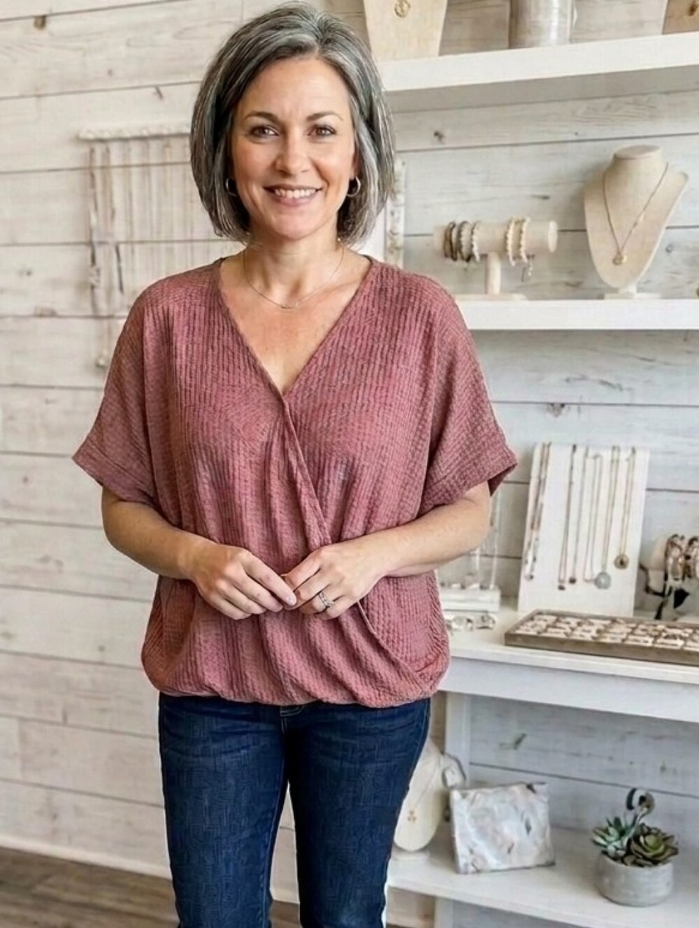 Umgee It's Wrap Dolman Sleeve Waffle Knit Sweater,Mauve PTP 28" Oversized Small